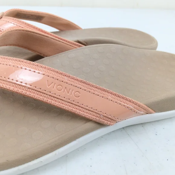 Vionic Tide 2.0 Post Sandals Women Size 11 Slip On Coral Leather Support Slide - Picture 4 of 8